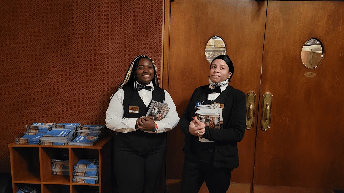 Two young ushers at Mrs. Doubtfire performance.