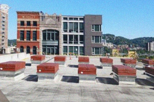 The rooftop of the Benedum for new smoke hatches.