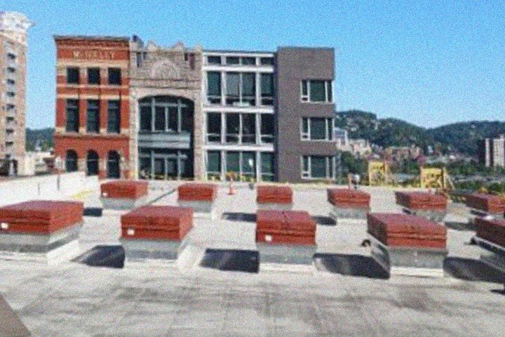 The rooftop of the Benedum for new smoke hatches.