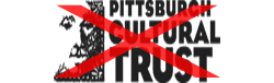 Pittsburgh Cultural Trust logo stretched tall with a red X over it