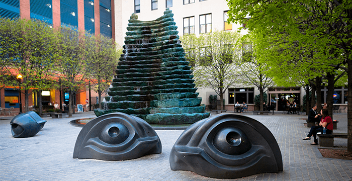 sculptures and fountains of Katz Plaza