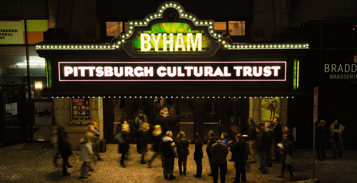 image of Byham Theater marquee saying Pittsburgh Cultural Trust