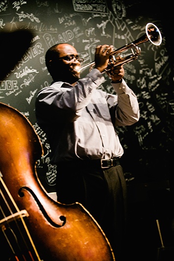 trumpet and bass player in Backstage Bar