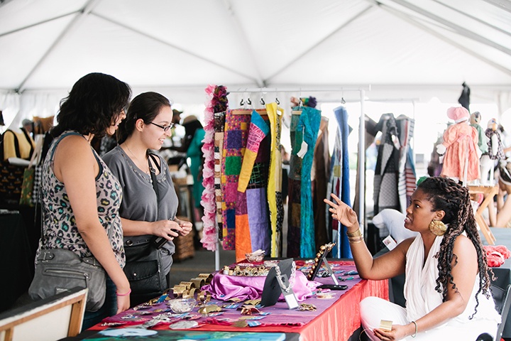 three women at a craft fair