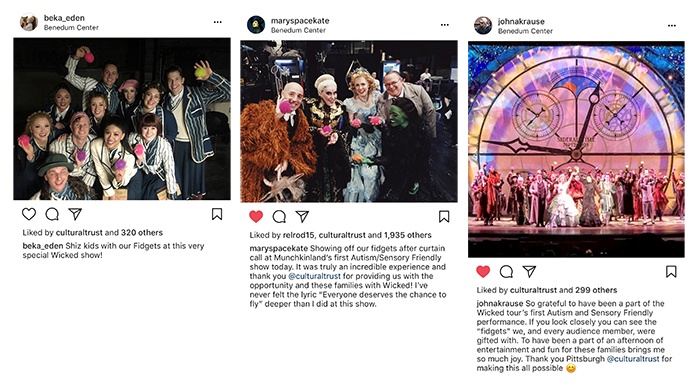 three Instagram posts from Wicked cast members about the performance