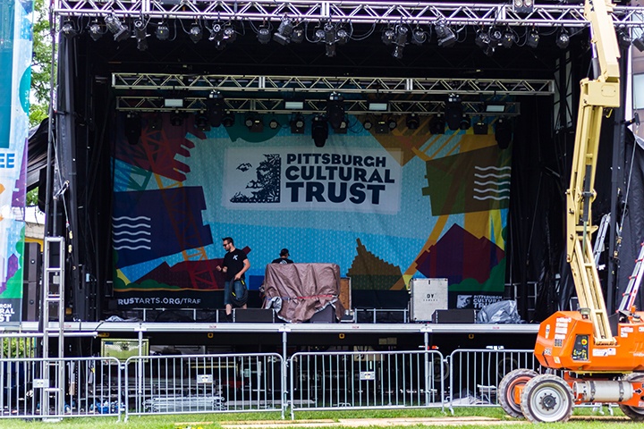 the dollar bank main stage being set up