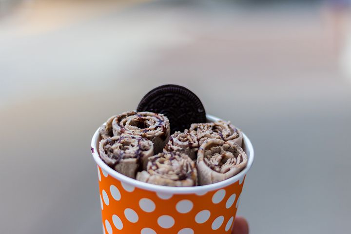 a cup of rolled ice cream from dessert bar roll up ice cream