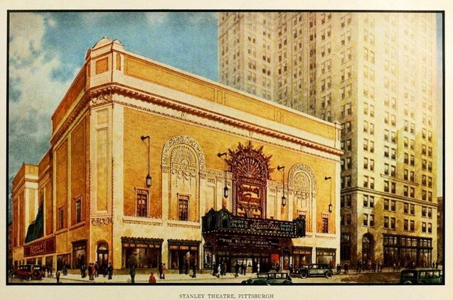 a vintage postcard depicting the stanley theater, now known as the benedum center