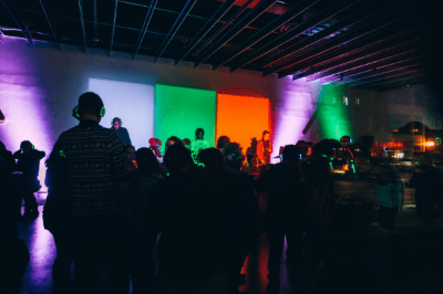 crowd dancing at a silent disco