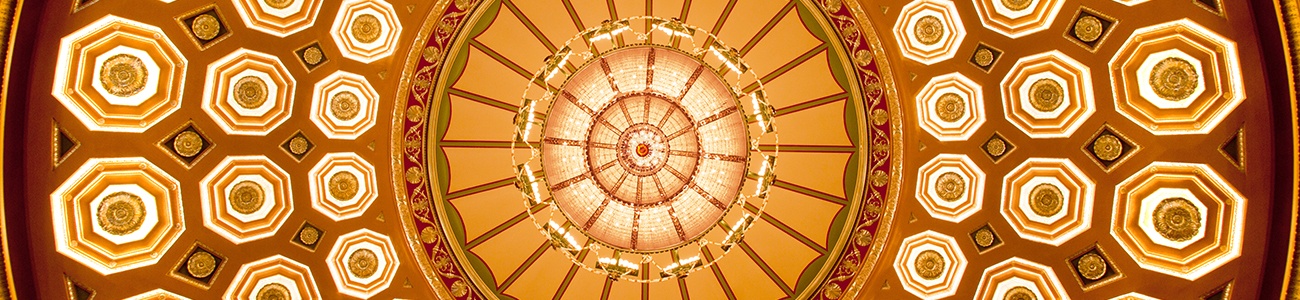 the ceiling of the benedum center auditorium, including the grand chandelier