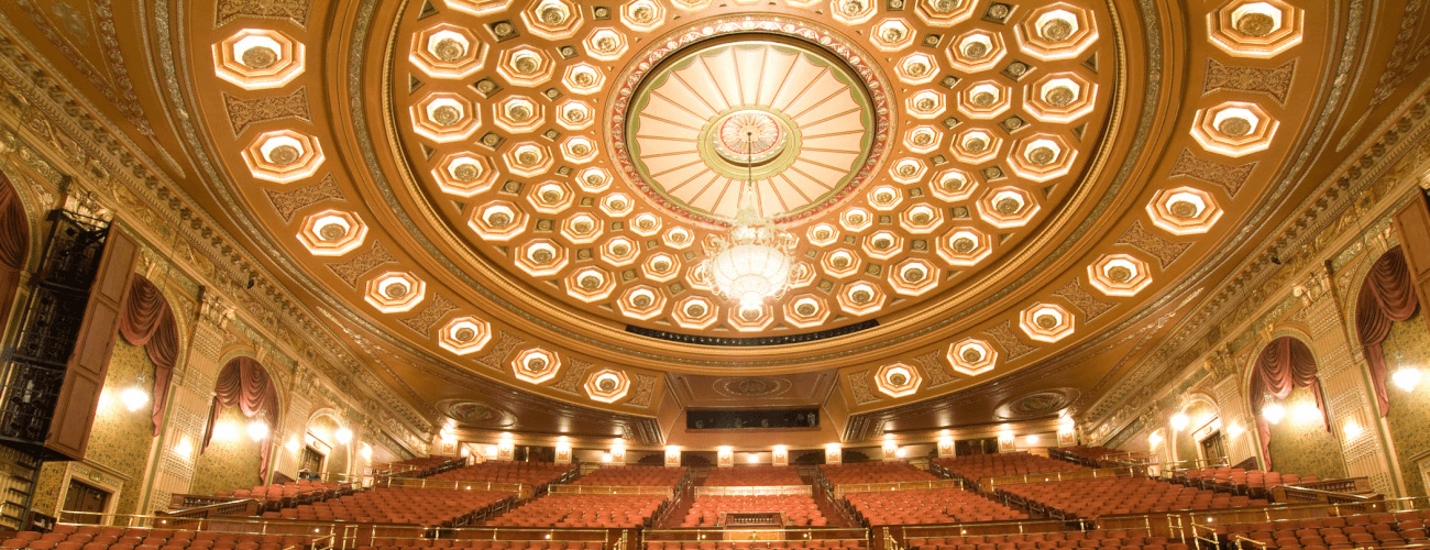 Benedum Center gallery seating and chandelier