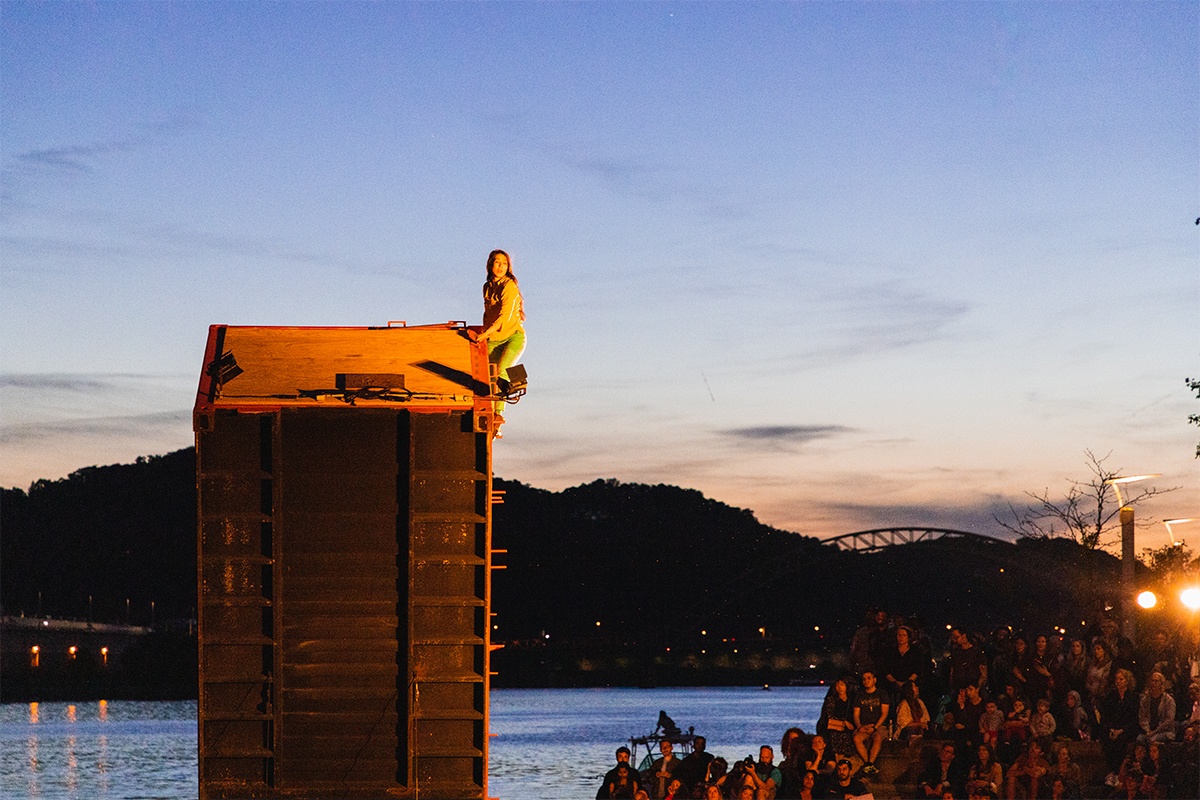 Origami performance during sunset