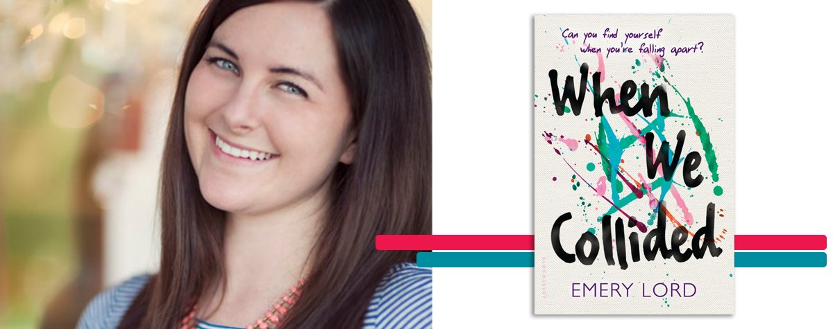 headshot of Emery Lord alongside the cover art for her book 'When We Collided'