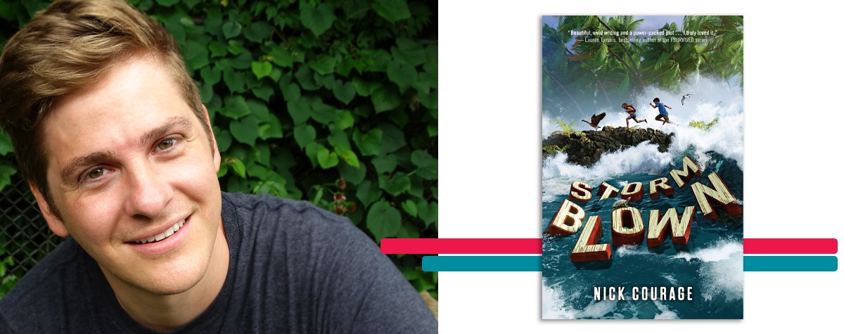 headshot of Nick Courage alongside the cover art for his book 'Storm Blown'