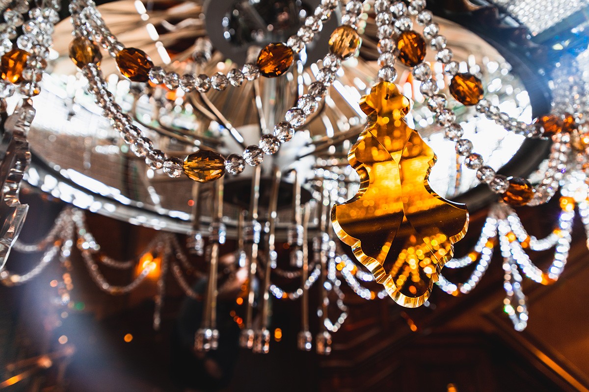 Benedum Center's Grand Chandelier with its crystals in detail