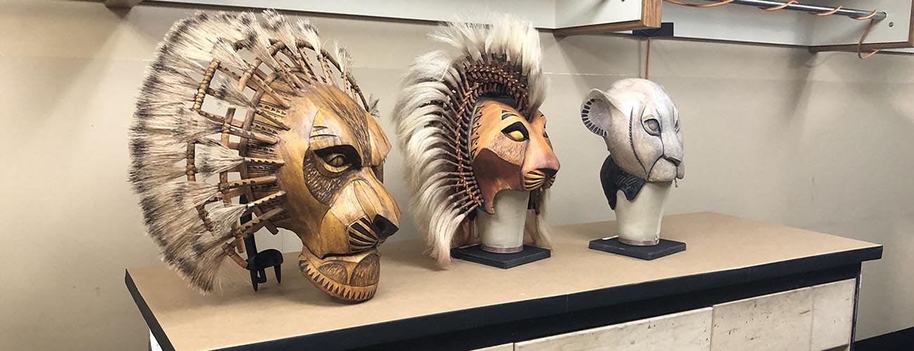 up close shot of masks for Disney's The Lion King