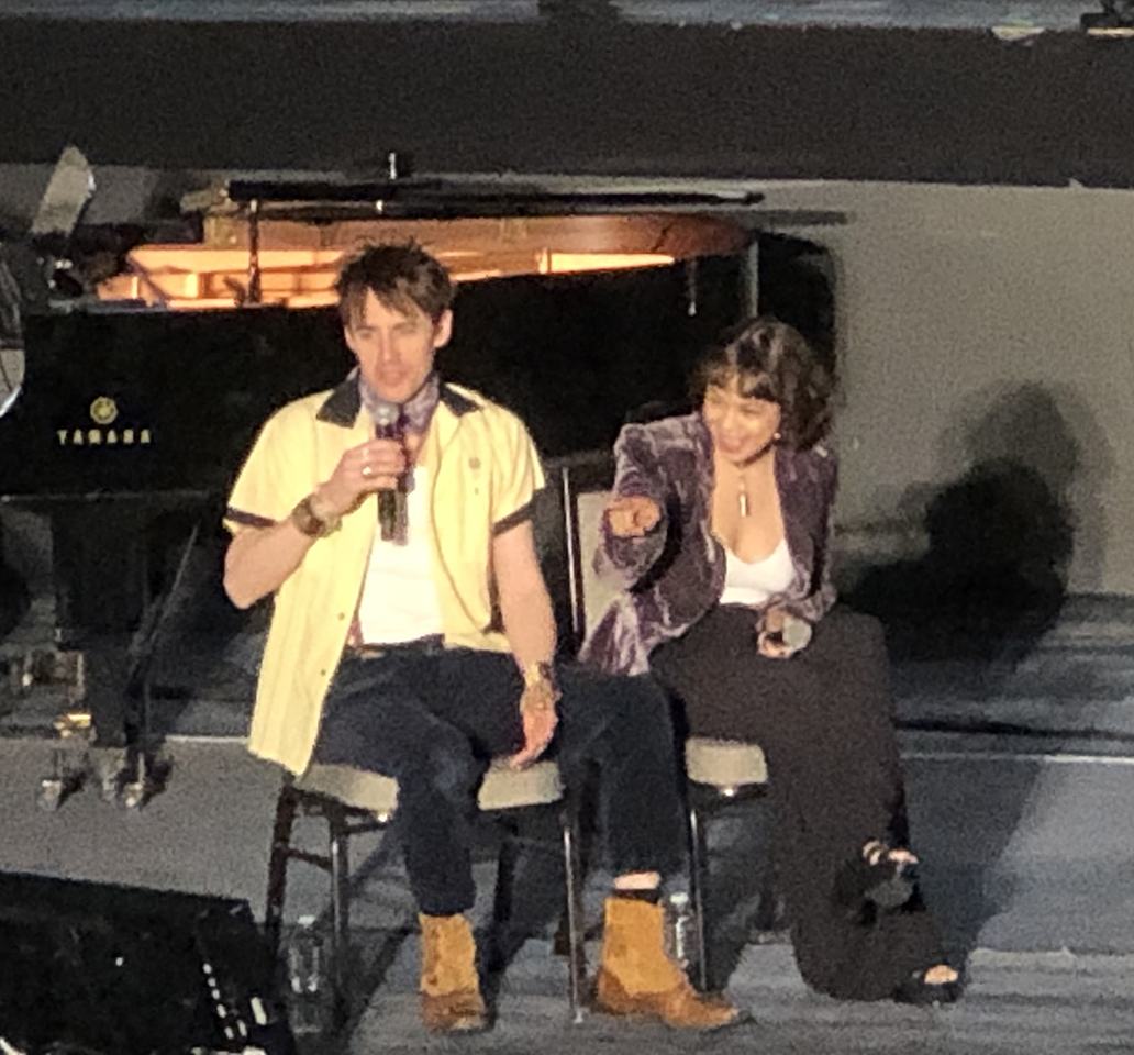 Reeve Carney (Orpheus) and Eva Noblezada (Eurydice) on stage