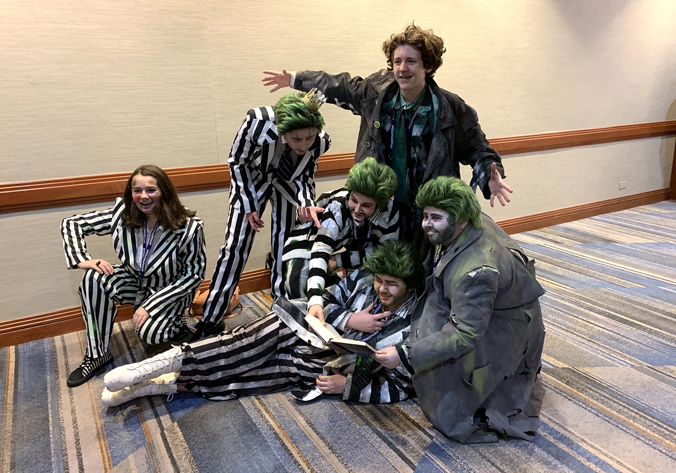 six people all dressed as beetlejuice