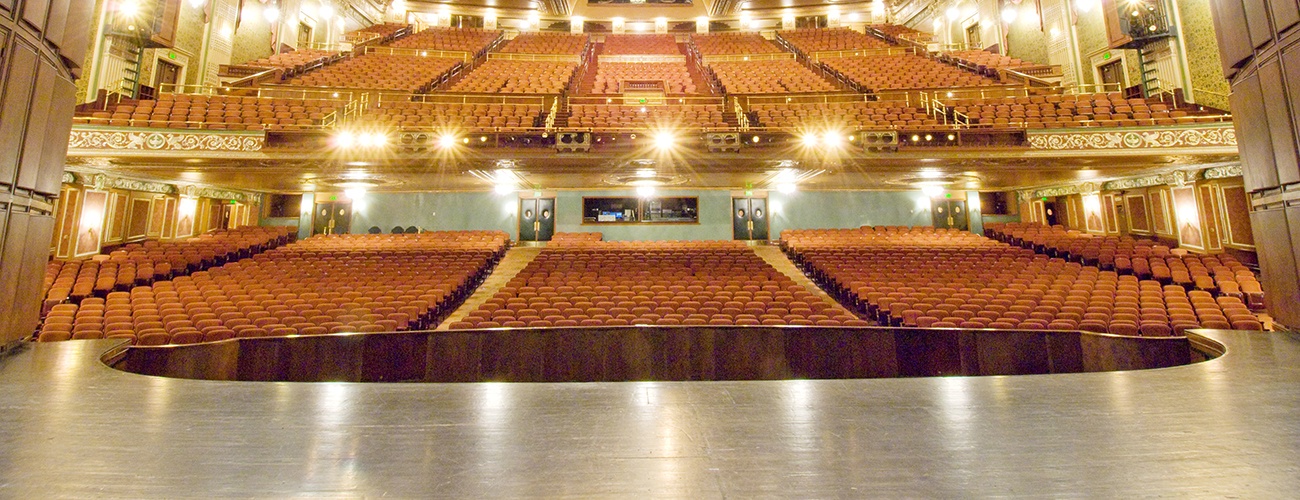 a look out into the benedum center's auditorium from on stage