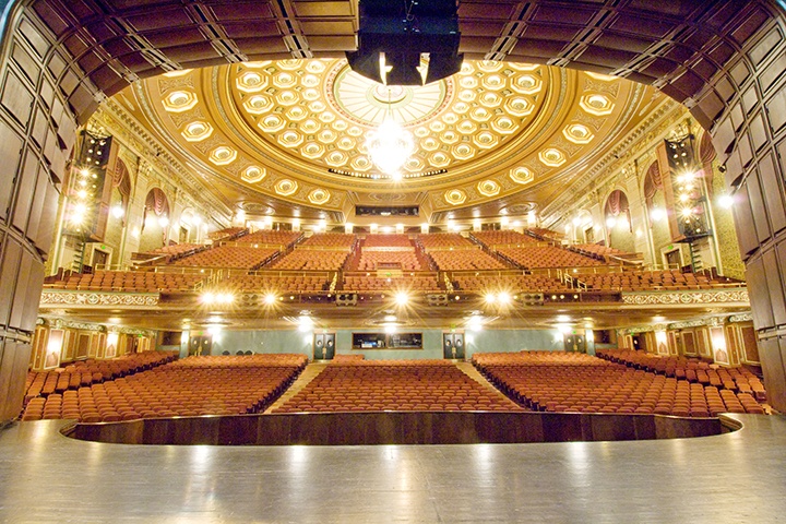 a photo looking out at the empty auditorium of the Benedum Center from its current stage