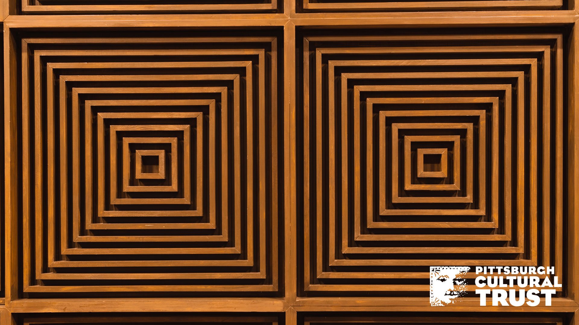 a zoom background of a wood paneled wall from the liberty magic theater