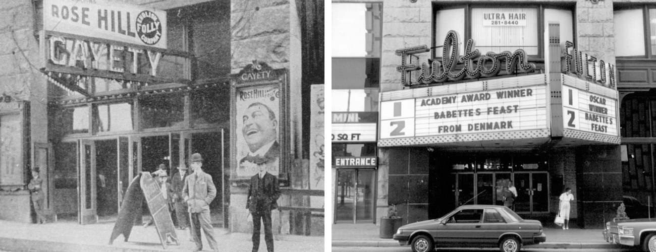 historic photos of the byham theater from its gayety theater days (left) and fulton theater days (right)