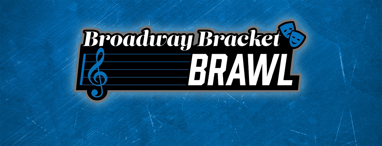 Broadway Bracket Brawl logo against a blue background, with theater masks and a music note