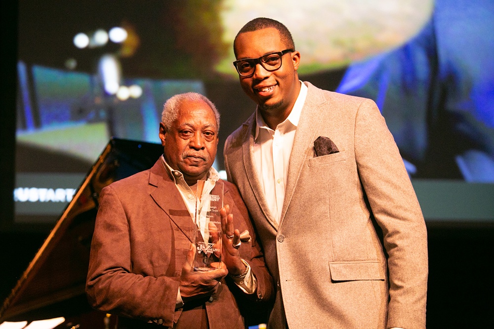 2018 jazzlive legacy award recipient Roger Humphries with Jevon Rushton