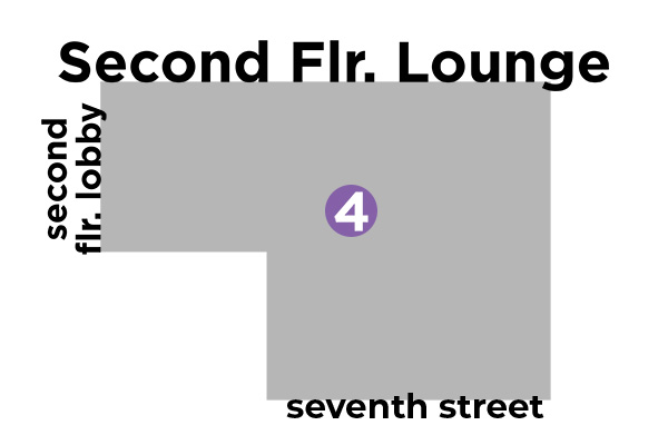 a map of the benedum center second floor lounge, which includes stop 4 on the tour