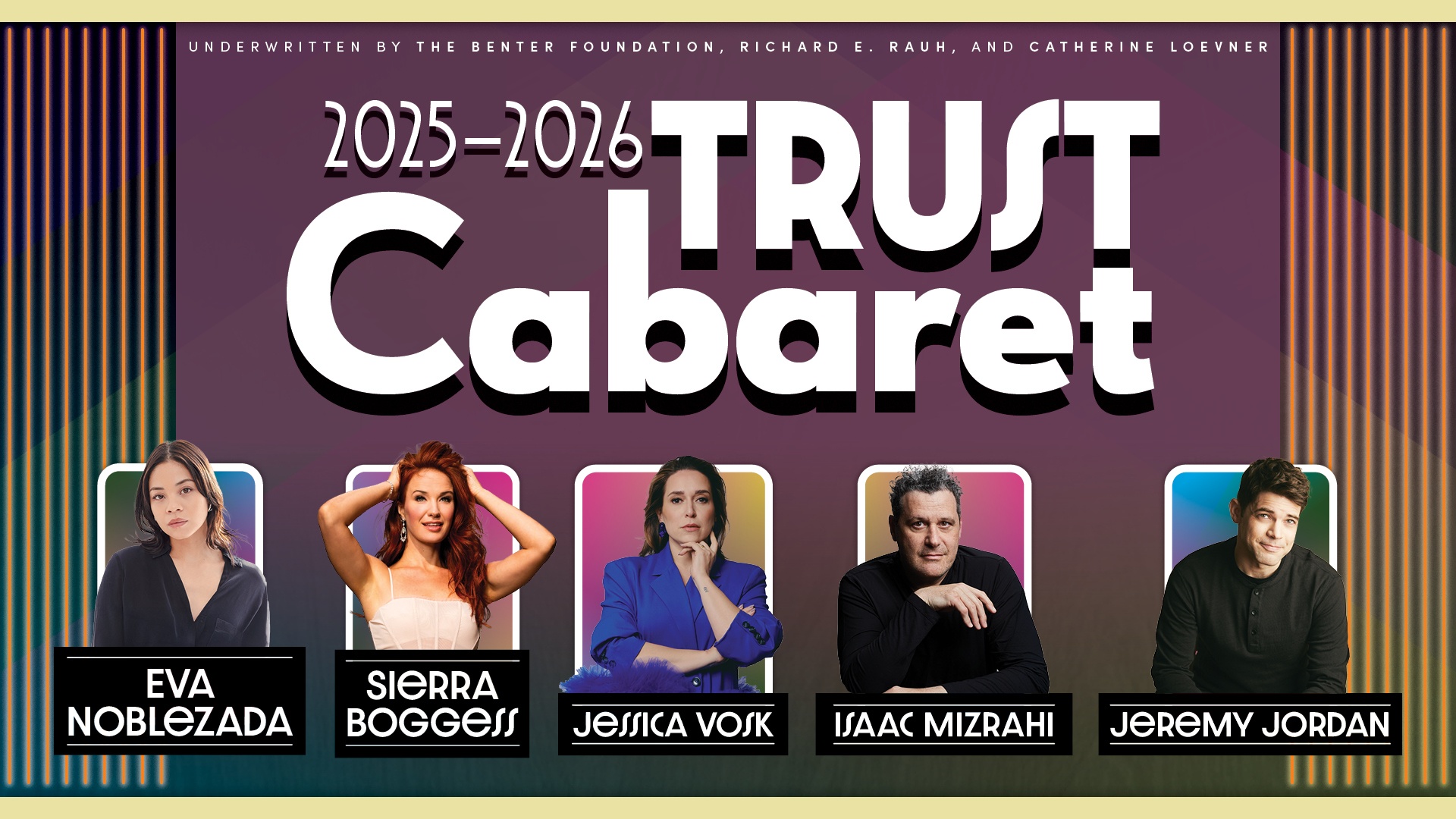 Headshots of five Broadway performers. Above them reads 'Trust Cabaret'.