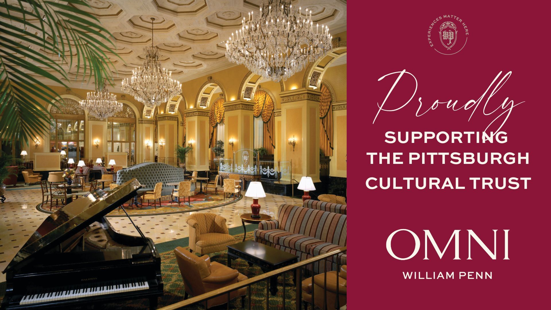 A promotional graphic highlights Omni Hotels commitment to the Pittsburgh Cultural Trust
