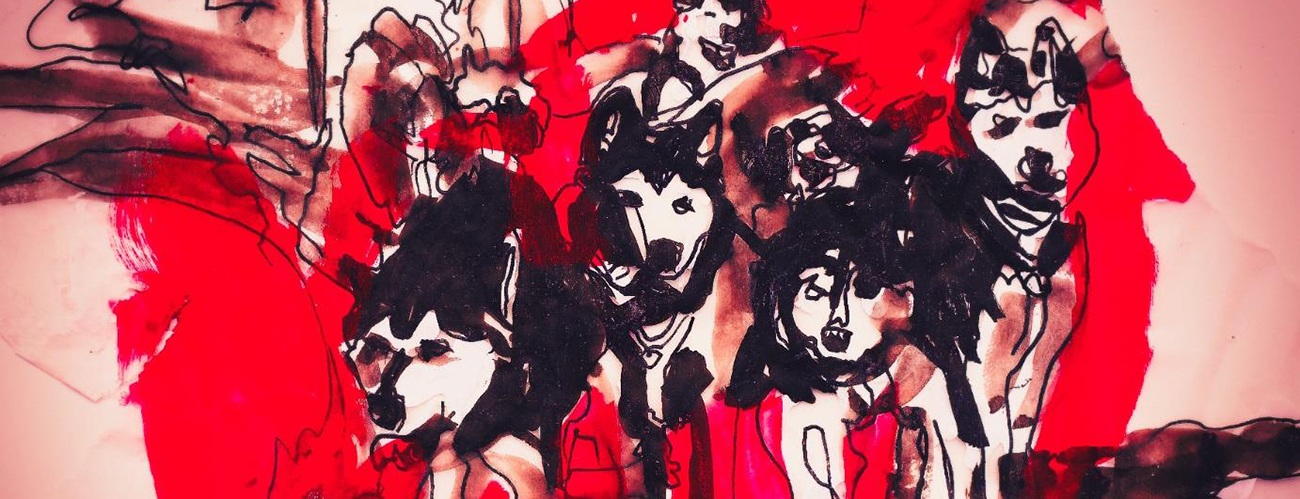 a watercolor illustration of a pack of wolves