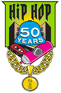 50th anniversary of hip hop celebration logo linking to the celebration's webpage