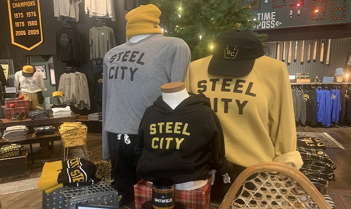 Three sweatshirts in gray, black and yellow.